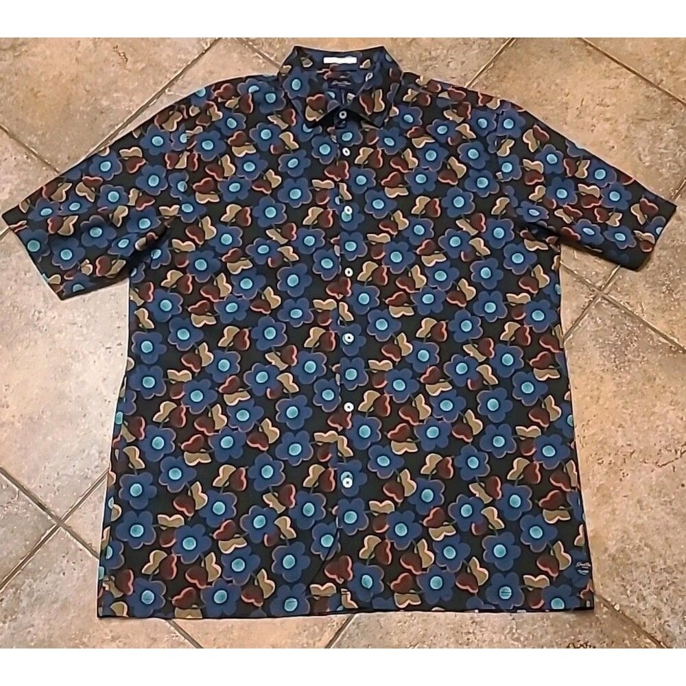 Good Man Brand Shirt Mens Large Floral Short Sleeve Button Up Stretch Casual